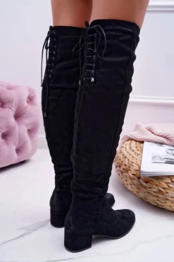 Damskie buty S.Barski Kozaki Płaskie*Czarne Damskie Kozaki Ocieplane Zamszowe Barski 98-7