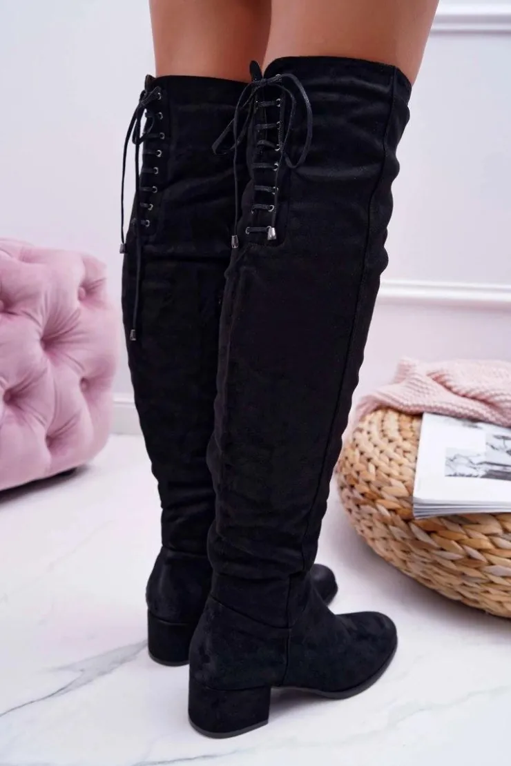 Damskie buty S.Barski Kozaki Płaskie*Czarne Damskie Kozaki Ocieplane Zamszowe Barski 98-7