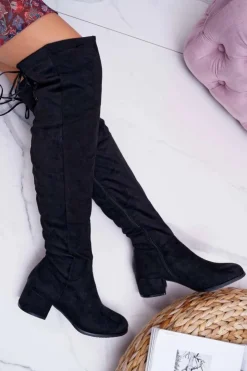 Damskie buty S.Barski Kozaki Płaskie*Czarne Damskie Kozaki Ocieplane Zamszowe Barski 98-7