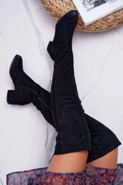 Damskie buty S.Barski Kozaki Płaskie*Czarne Damskie Kozaki Ocieplane Zamszowe Barski 98-7