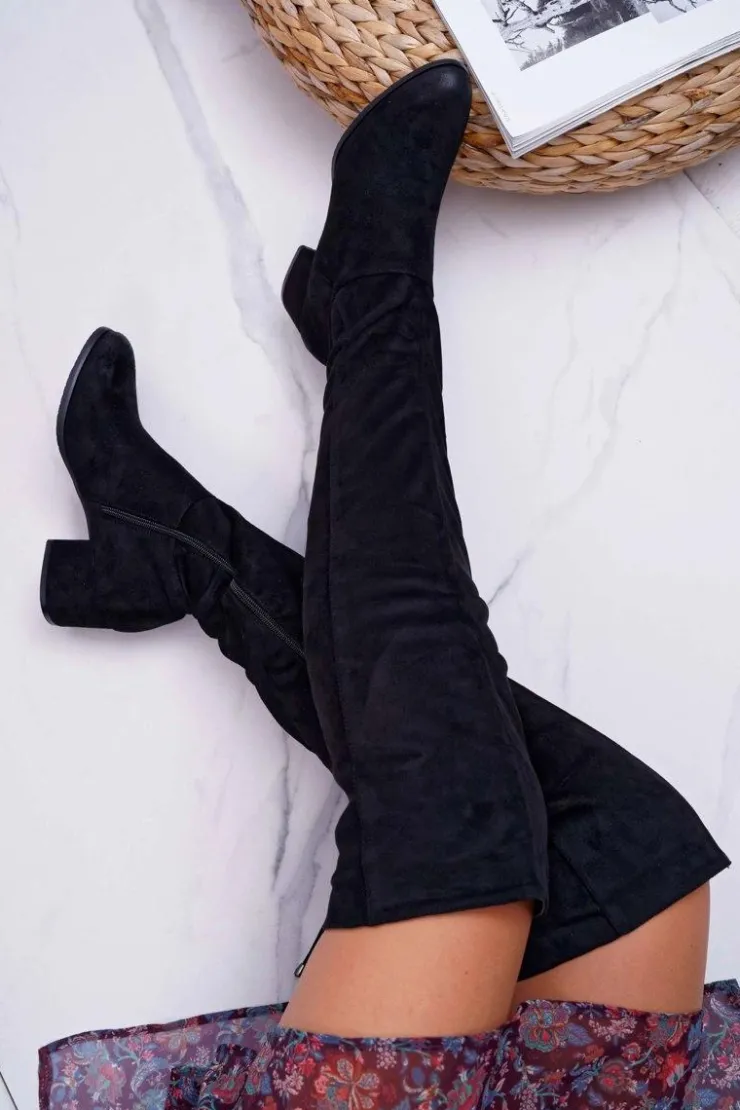 Damskie buty S.Barski Kozaki Płaskie*Czarne Damskie Kozaki Ocieplane Zamszowe Barski 98-7