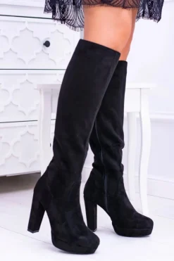 Damskie Buty Sergio Leone Czarne Damskie Kozaki Zamszowe Na Platformie Sergio Leone KZ296