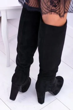 Damskie Buty Sergio Leone Czarne Damskie Kozaki Zamszowe Na Platformie Sergio Leone KZ296