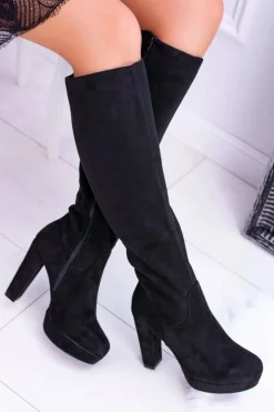 Damskie Buty Sergio Leone Czarne Damskie Kozaki Zamszowe Na Platformie Sergio Leone KZ296