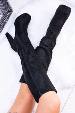 Damskie Buty Sergio Leone Czarne Damskie Kozaki Zamszowe Na Platformie Sergio Leone KZ296