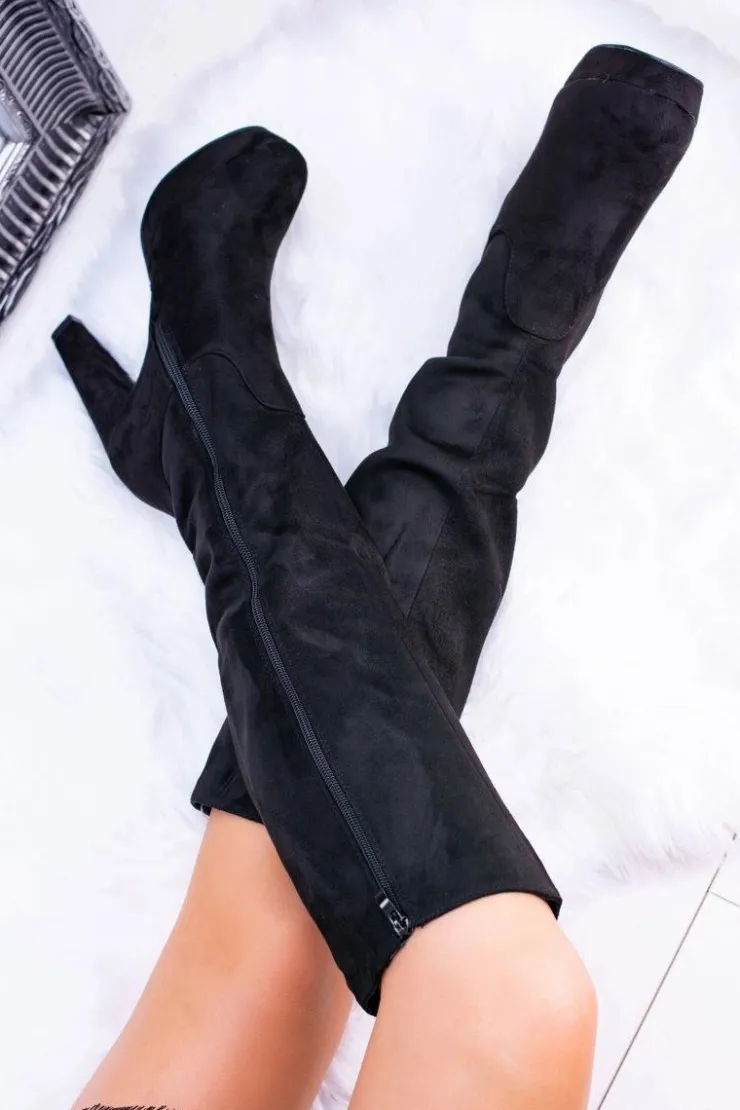 Damskie Buty Sergio Leone Czarne Damskie Kozaki Zamszowe Na Platformie Sergio Leone KZ296