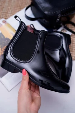 Damskie Boto Czarne Damskie Lakierowane Kalosze Sztyblety Mezado