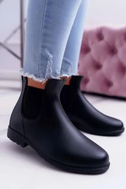 Outlet Boto Czarne Damskie Matowe Kalosze Trapery Nabraso