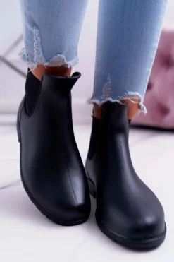 Outlet Boto Czarne Damskie Matowe Kalosze Trapery Nabraso