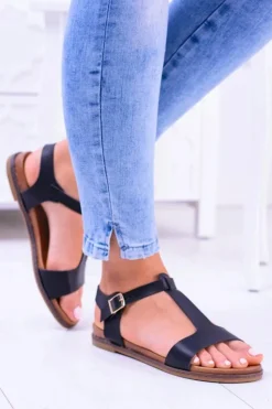 Boto Sandały Płaskie*Czarne Damskie Płaskie Sandałki Sunnyside