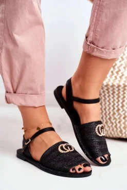 Discount Boto Czarne Damskie Płaskie Sandałki Lu Boo Plecione Felicia