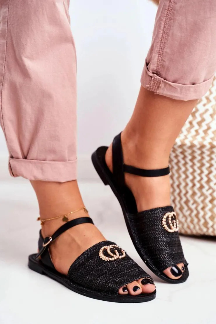 Discount Boto Czarne Damskie Płaskie Sandałki Lu Boo Plecione Felicia