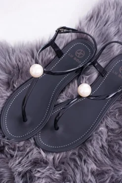 Best Boto Czarne Damskie Sandałki Japonki Meliski z Perłą Contiro