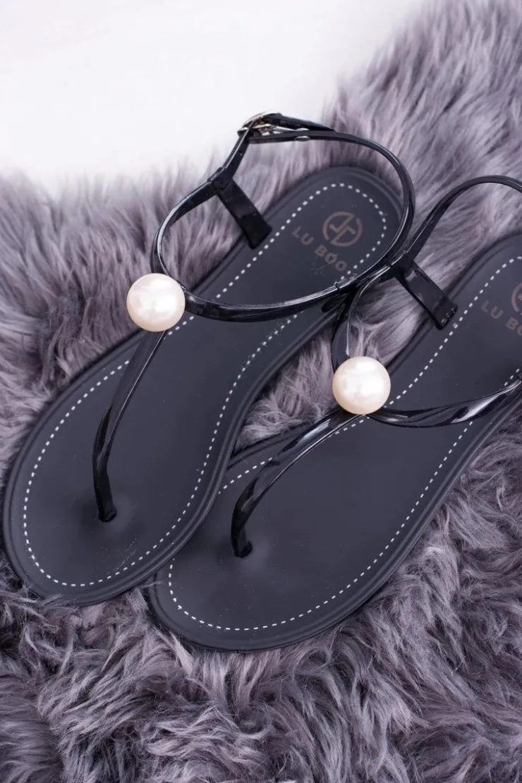 Best Boto Czarne Damskie Sandałki Japonki Meliski z Perłą Contiro