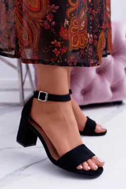 Buty damskie Vinceza Sandały Na Obcasie*Czarne Damskie Sandały Na Słupku Zamsz NewGenua