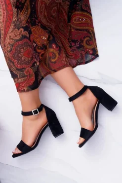 Buty damskie Vinceza Sandały Na Obcasie*Czarne Damskie Sandały Na Słupku Zamsz NewGenua