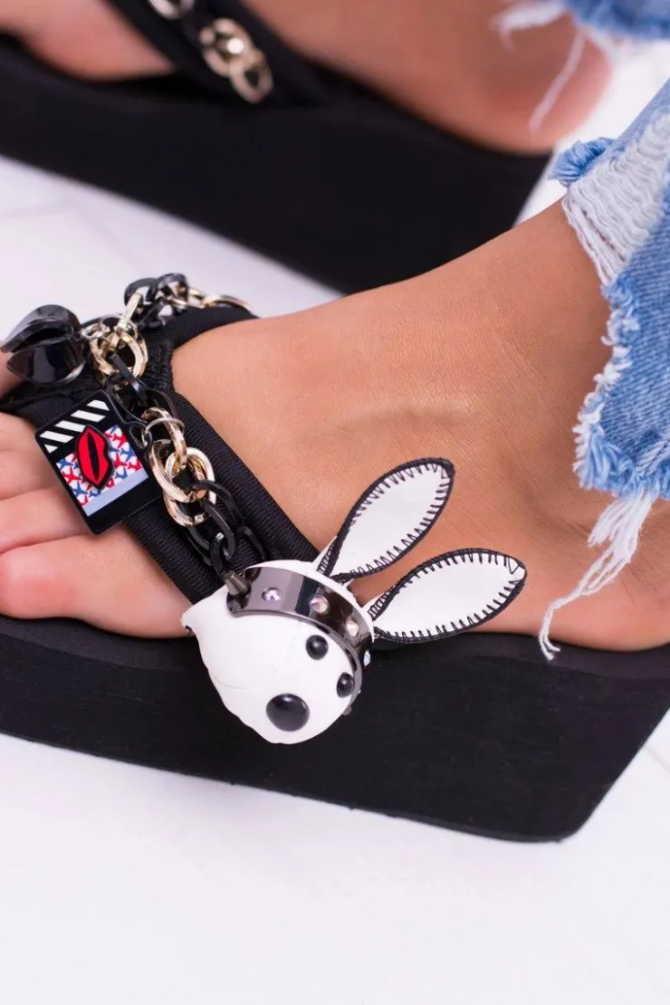 Damskie Boto Czarne Ekstrawaganckie Klapki na Koturnie Shock