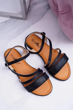 Boto Sandały Płaskie*Czarne Eleganckie Damskie Sandałki Noemie