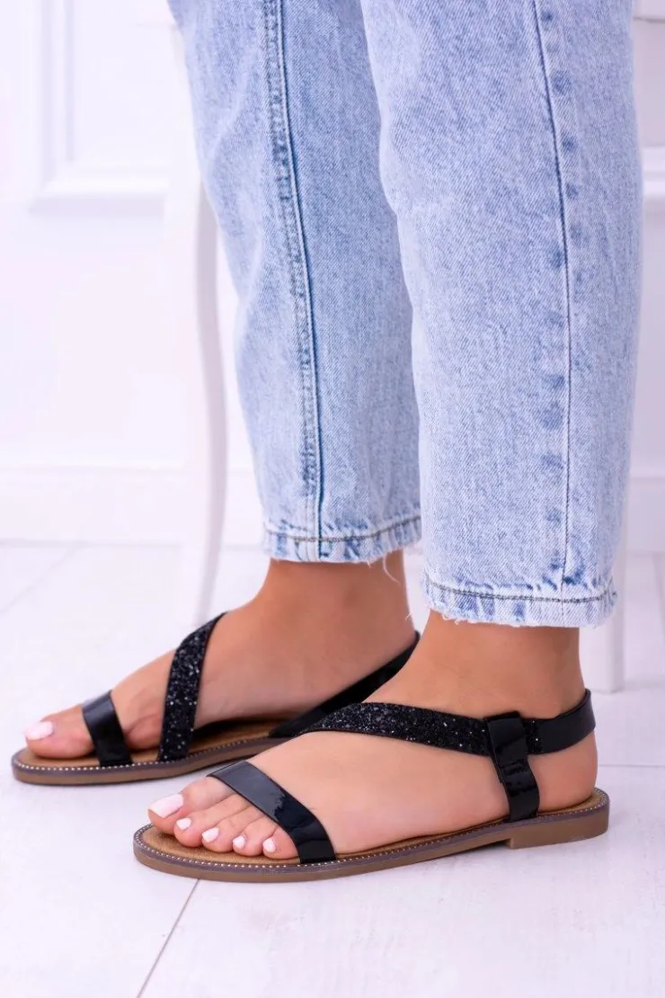 Hot Boto Czarne Eleganckie Wsuwane Damskie Sandały SweetMilano