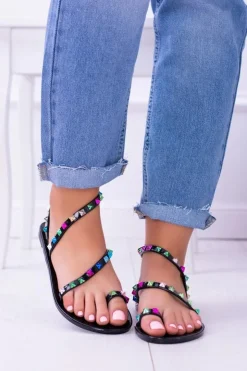 Damskie Boto Czarne Eleganckie Wsuwane Damskie Sandały Ćwieki Gennaro