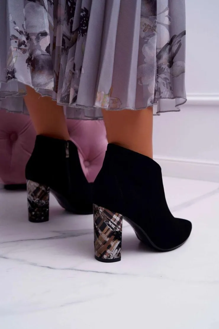 Laura Messi Botki Na Słupku|Botki Zimowe Damskie*Czarne Eleganckie Zamszowe Botki na Słupku 2047