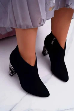 Laura Messi Botki Na Słupku|Botki Zimowe Damskie*Czarne Eleganckie Zamszowe Botki na Słupku 2047