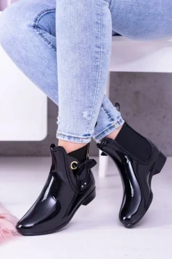 Damskie Boto Czarne Lakierowane Damskie Kalosze Sztyblety Someday