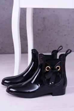 Damskie Boto Czarne Lakierowane Damskie Kalosze Sztyblety Someday