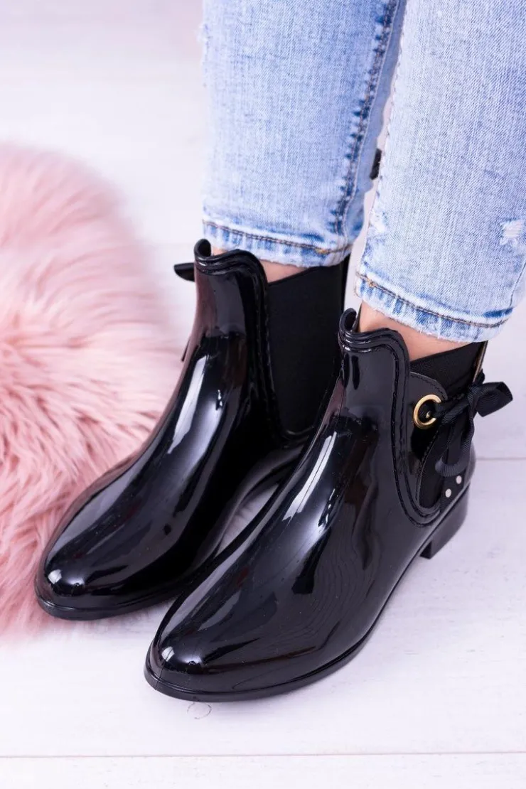 Damskie Boto Czarne Lakierowane Damskie Kalosze Sztyblety Someday