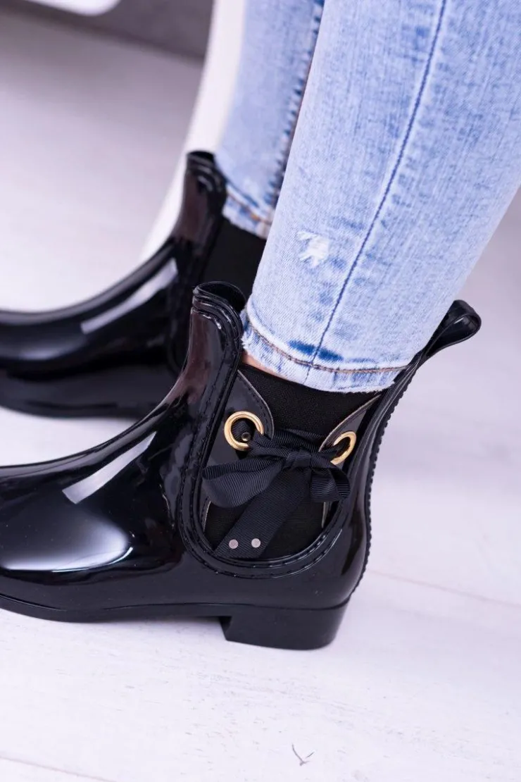Damskie Boto Czarne Lakierowane Damskie Kalosze Sztyblety Someday