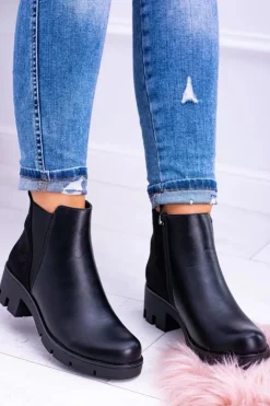Damskie Boto Czarne Płaskie Ocieplane Botki Murcio