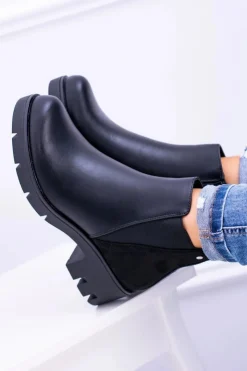 Damskie Boto Czarne Płaskie Ocieplane Botki Murcio