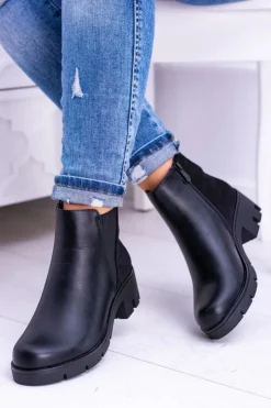 Damskie Boto Czarne Płaskie Ocieplane Botki Murcio