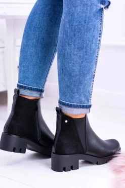 Damskie Boto Czarne Płaskie Ocieplane Botki Murcio