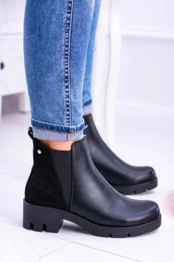 Damskie Boto Czarne Płaskie Ocieplane Botki Murcio
