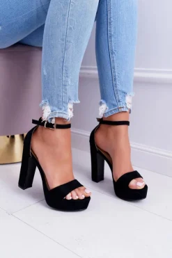 Online Boto Czarne Sandały na Słupku Platforma SkyDream