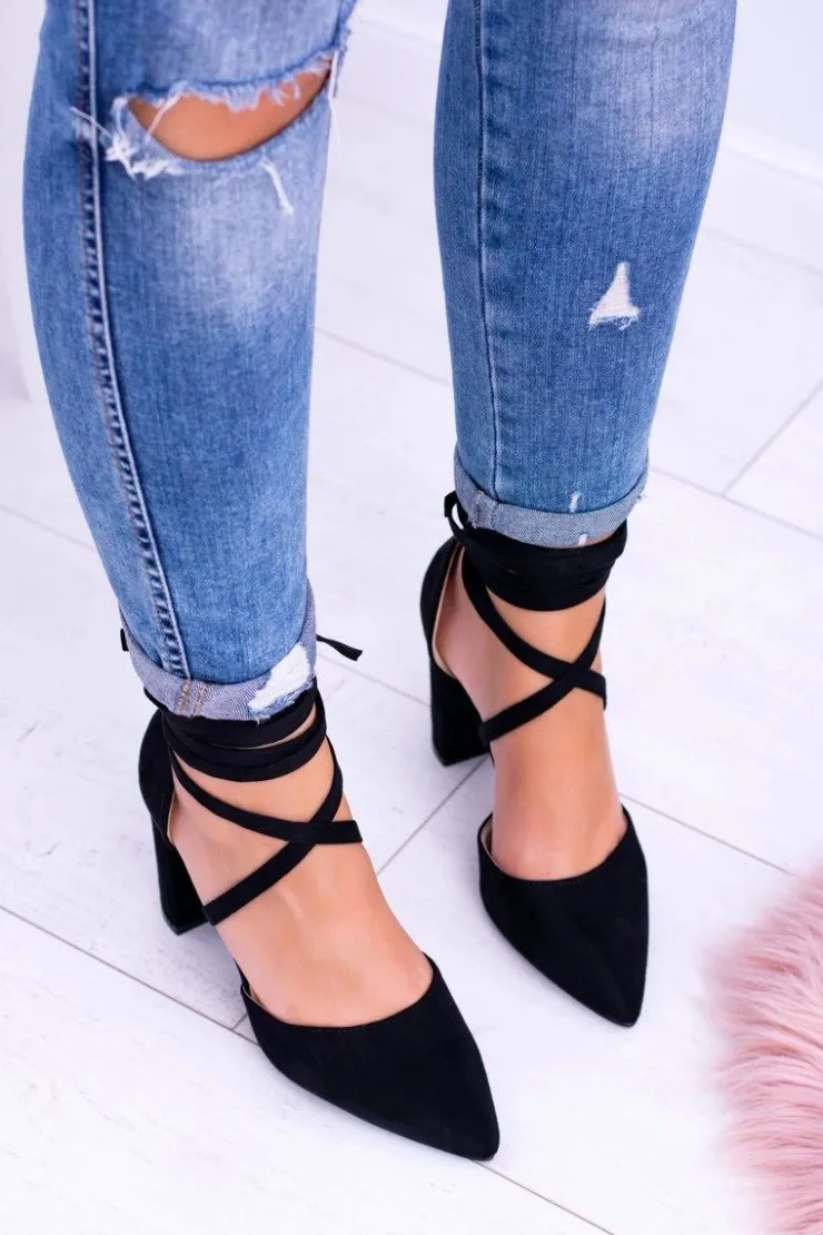 Online Boto Czarne Wiązane Czółenka Na Słupku Demmi