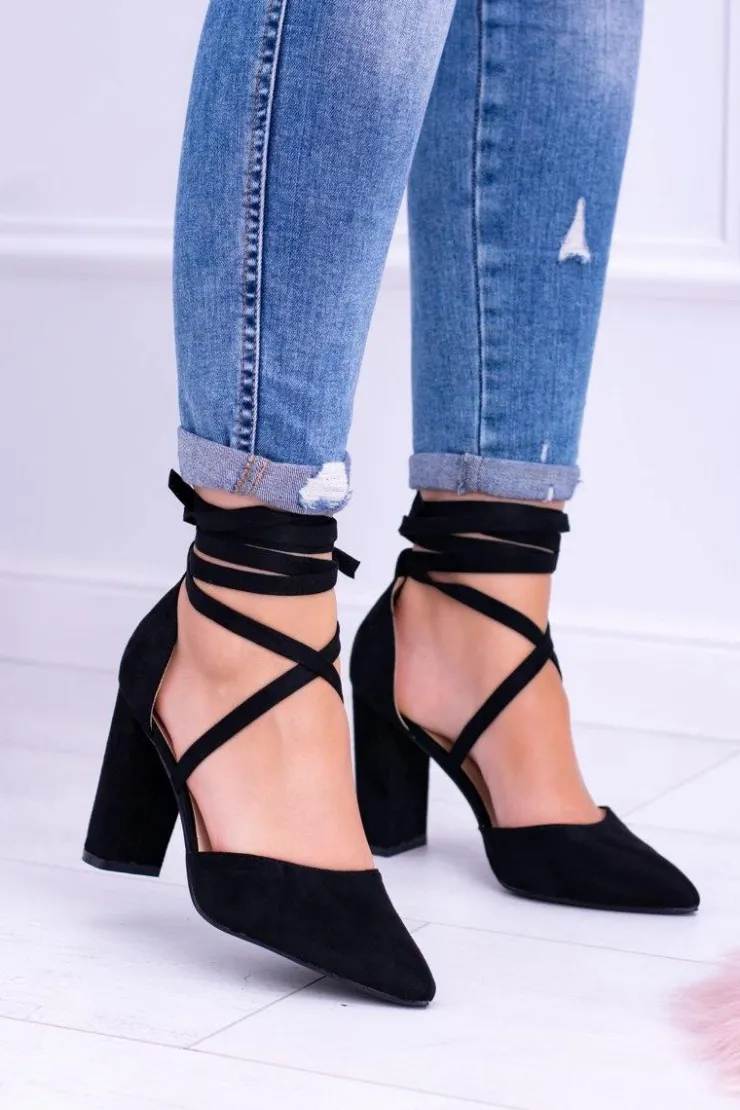 Online Boto Czarne Wiązane Czółenka Na Słupku Demmi