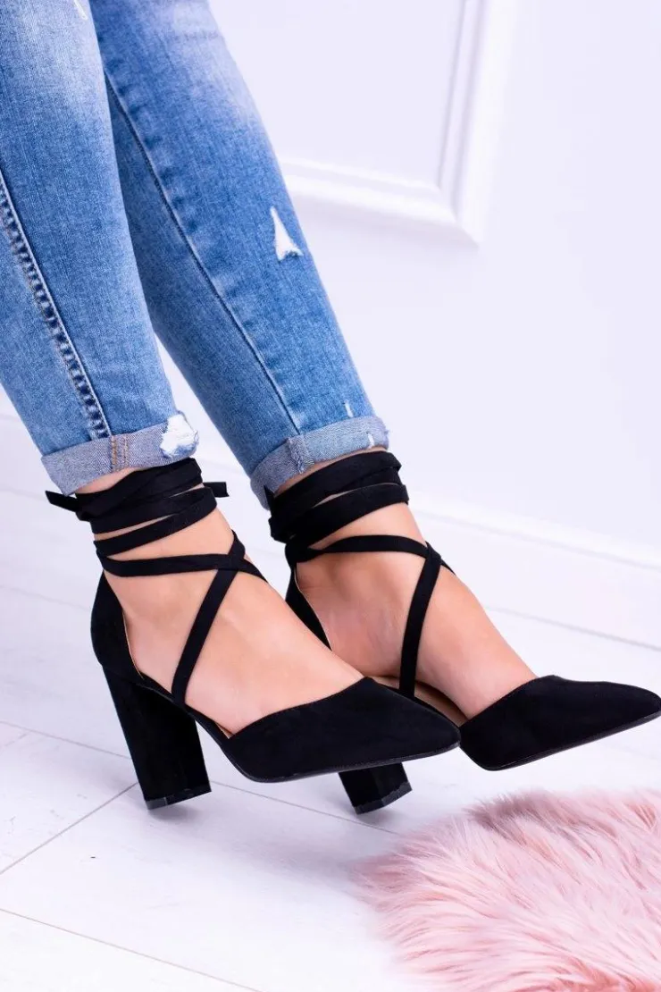 Online Boto Czarne Wiązane Czółenka Na Słupku Demmi