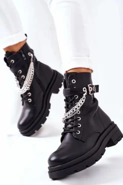 Discount Boto Czarne Workery Botki z Łańcuchem Midtown