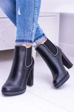 Damskie Boto Czarne Wsuwane Botki Na Słupku Bernatt