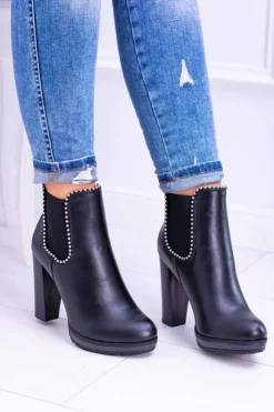 Damskie Boto Czarne Wsuwane Botki Na Słupku Bernatt