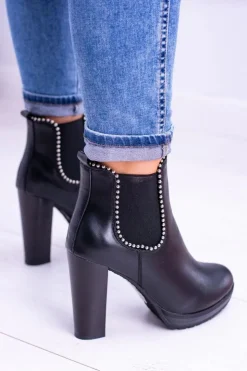 Damskie Boto Czarne Wsuwane Botki Na Słupku Bernatt