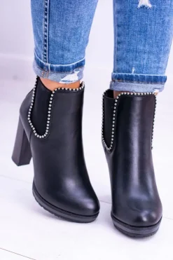 Damskie Boto Czarne Wsuwane Botki Na Słupku Bernatt