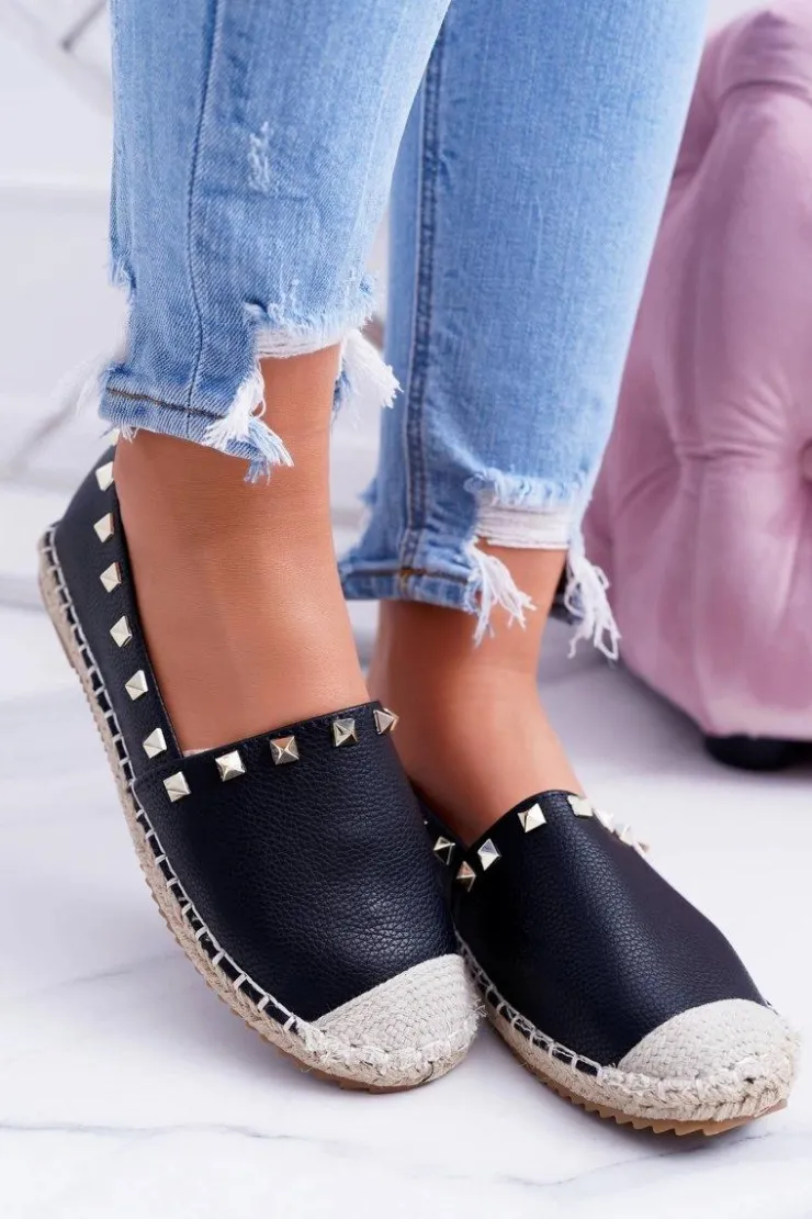 Best Boto Czarne Wsuwane Espadryle z Ćwiekami Christiane