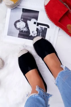 Hot Boto Czarne Wsuwane Zamszowe Espadryle Mariako