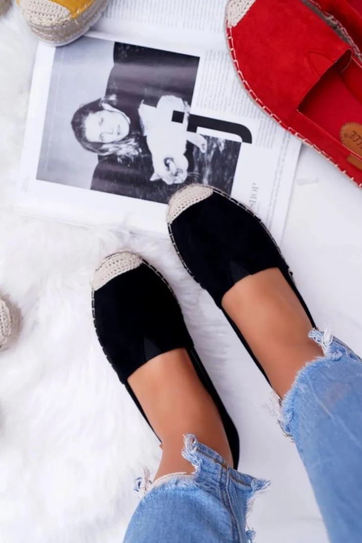 Hot Boto Czarne Wsuwane Zamszowe Espadryle Mariako