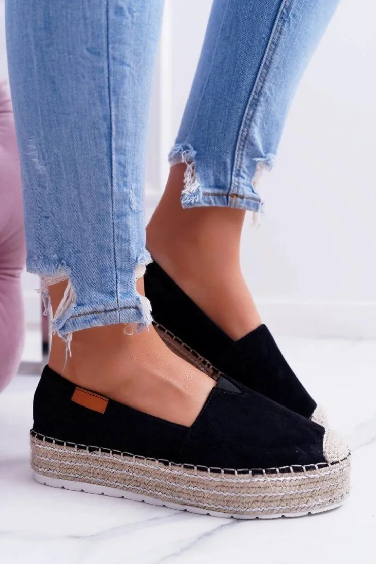 Hot Boto Czarne Wsuwane Zamszowe Espadryle Mariako