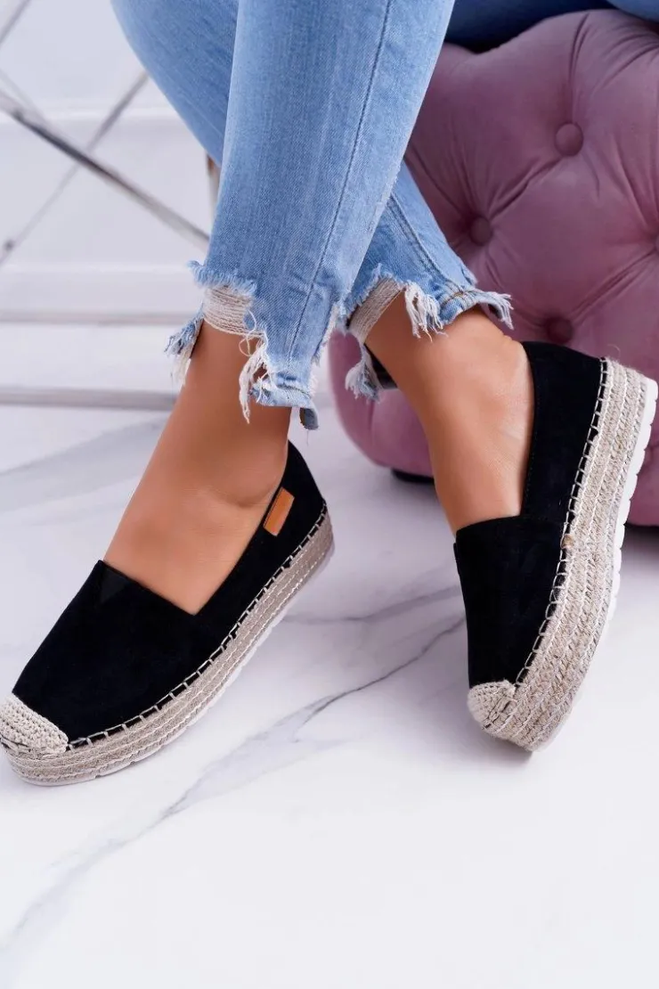 Hot Boto Czarne Wsuwane Zamszowe Espadryle Mariako