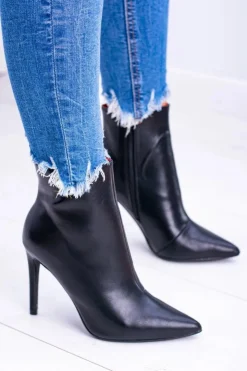 Boto Czarne Botki*Czarne Wysokie Botki Na Szpilce Remos